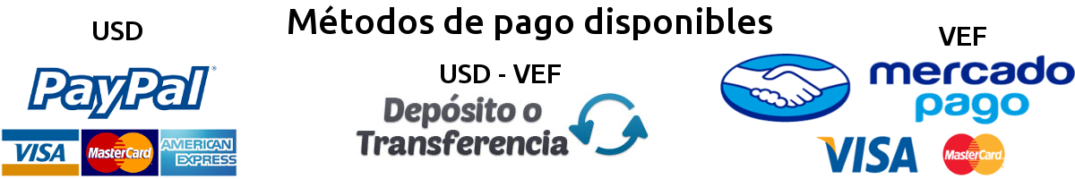 Métodos de Pago disponibles metodos de pago: paypal, mercadopago, deposito y transferencia